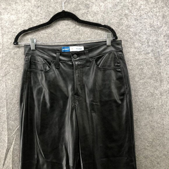 Old Navy High Rise OG Loose Faux Leather Pants Womens 8 Black Relaxed Wide Leg - Picture 3 of 11
